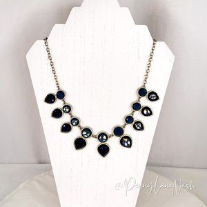 Vintage Navy Blue Circle & Spade Beads Bib Necklace